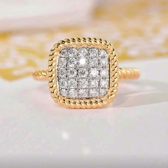 Huitan Gold and Silver Women's Ring with Cubic Zirconia Square Shape - Picture 5 of 11